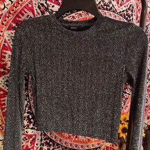 Sparkly Metallic Cropped Long Sleeve Top Forever21